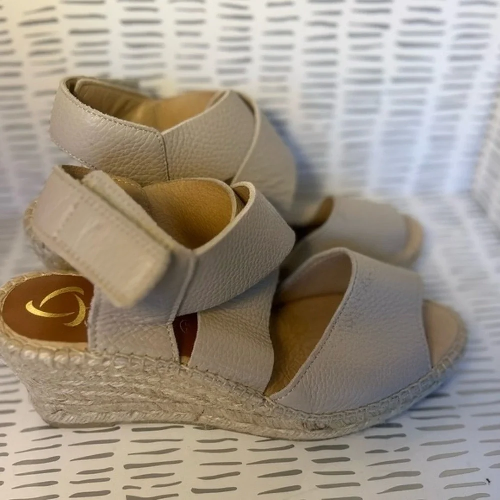 Kanna Spain Women 38 7.5 Taupe Pebbled Leather Espadrille Wedge Sandals‎ Boho